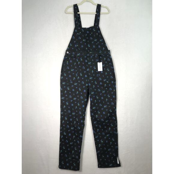 We Wore What Overalls Large Black Ditsy Floral Baggy Denim Stretch Y2K Festival - Picture 3 of 16